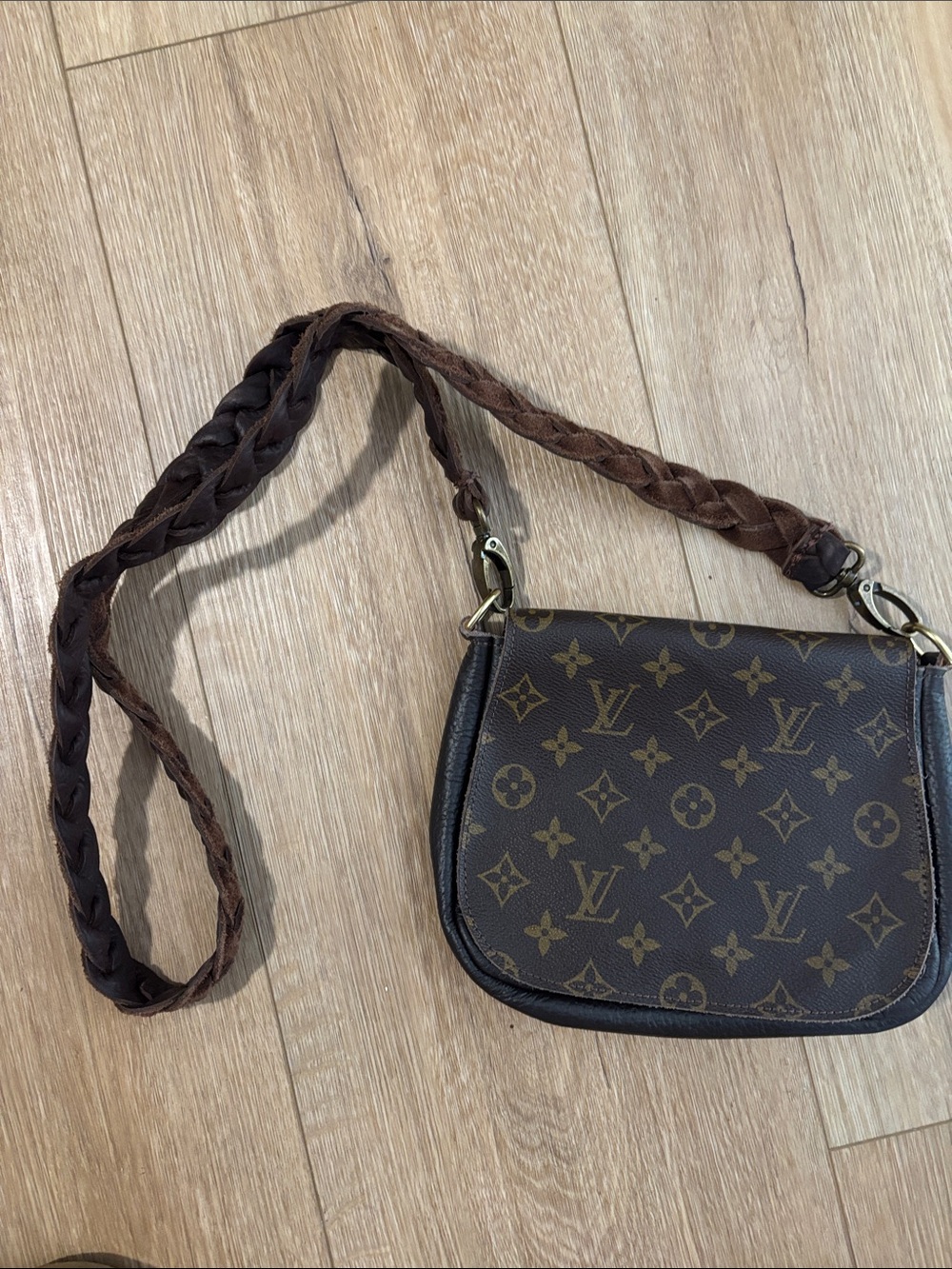 Vintage boho Louis Vuitton Brown Monogram Crossbody with Braided Strap